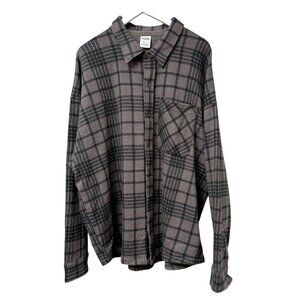 PINK Victoria's Secret Fleece Shirt XL Taupe Black Check Sweatshirt Womens Top